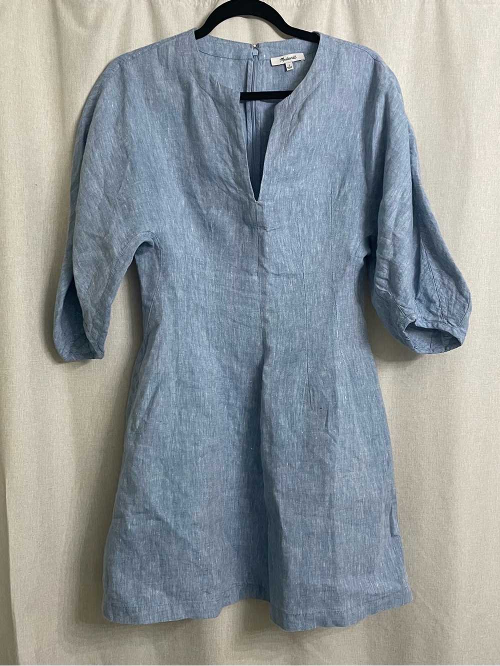 Madewell 100% Linen Puff Sleeve Mini Dress Blue Size 2